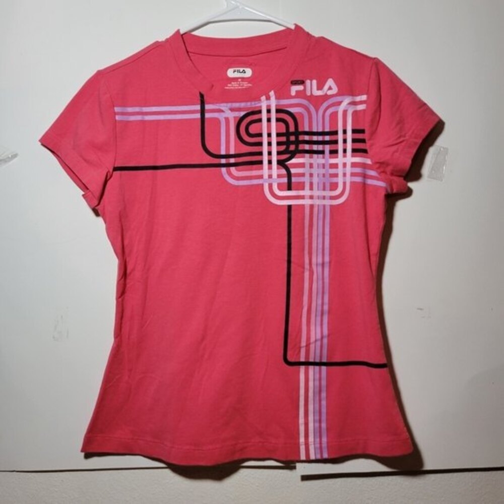 Womens Fila Short sleeve pink T shirt linear design Size Med